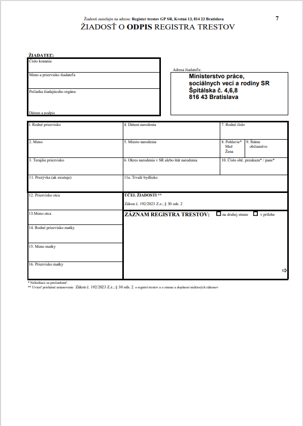 vzor ziadosti odpis z registra trestov | WebJET CMS