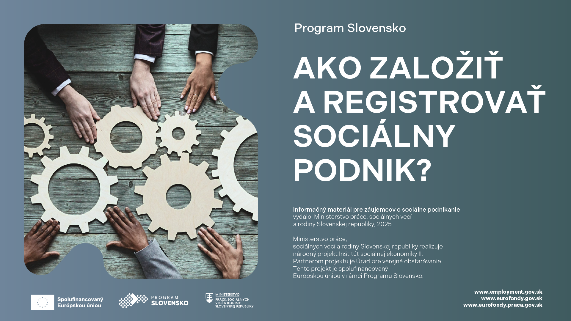 Titulná stránka brožúrky Ako založiť a registrovať sociálny podnik? 
